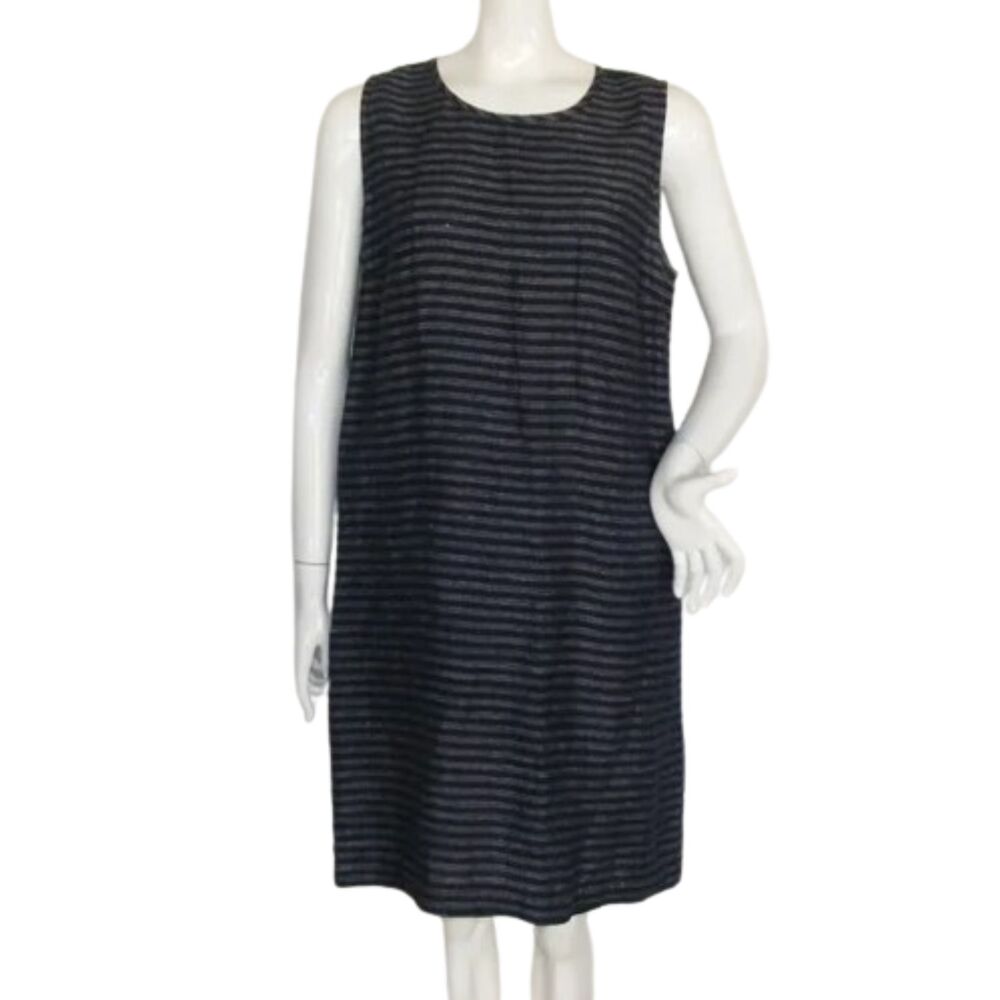 J.JILL Love Linen Dress, M, Blue, stripes, Shift, Sleeveless, Pullover